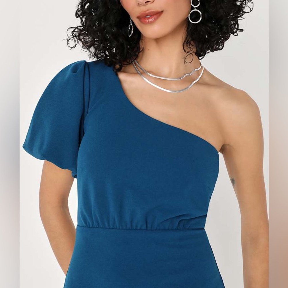 New Lulu's Ultimate Poise Teal Blue One-Shoulder Midi Dress XS X-Small Classy - Picture 3 of 11